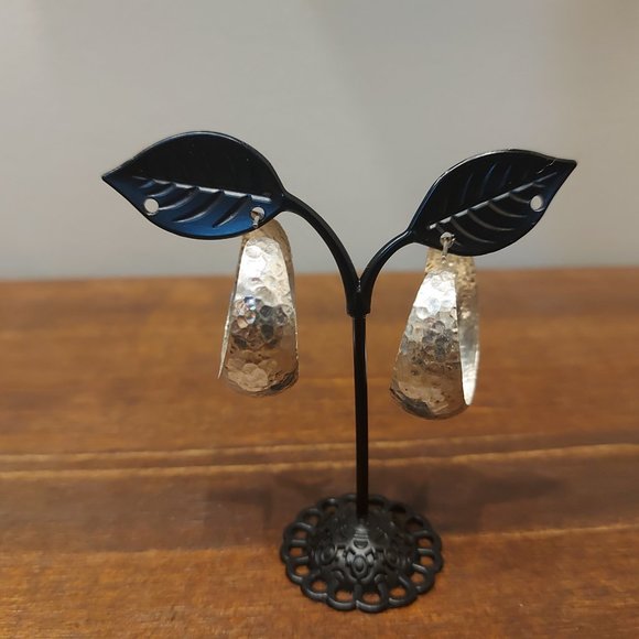 Handmade Mexican 925 Silver Hammered 3/4 Hoop Earrings - Clamshell - Picture 5 of 8